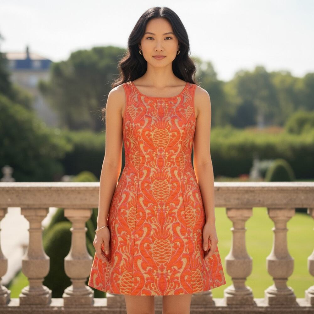Aidan Mattox NWT Size 0 Coral Metallic Jacquard Fit & Flare Cocktail Dress
